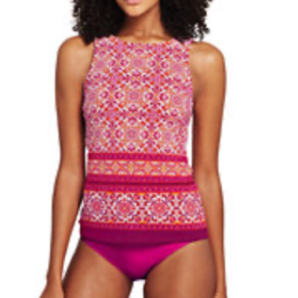 Land’s End high neck tankini cerise pink size 8
